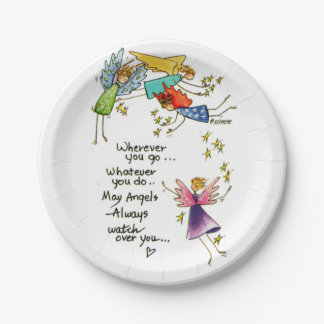 Angels Watch Over You Colourful Watercolor Sketch Paper Plate