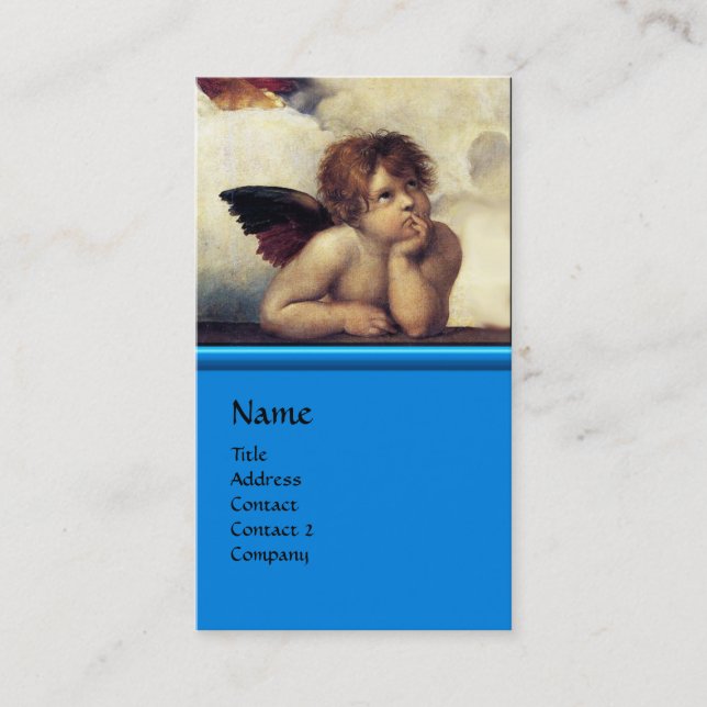 ANGELS Winged Cherub Monogram Blue Sapphire silver Business Card (Front)