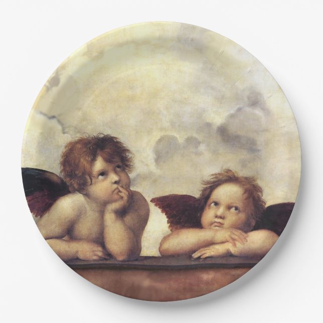 ANGELS / Winged Cherubs ,Clouds Raffaello Sanzio Paper Plate (Front)