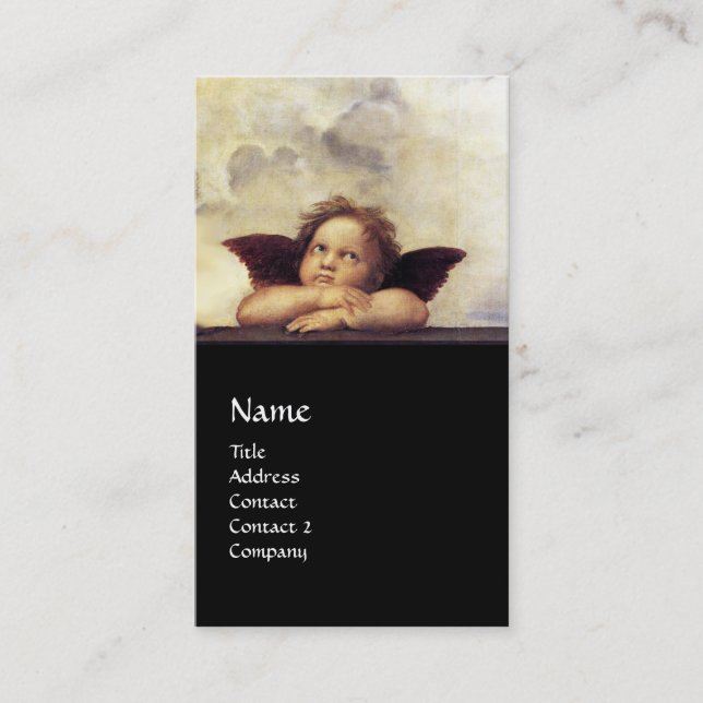 ANGELS Winged Cherubs Monogram Blue Sapphire black Business Card (Front)