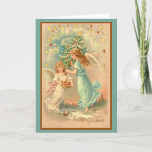 Angels with Christmas Tree Holiday Card