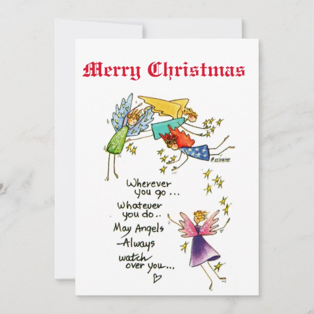 Angels With You at Christmas Watercolor Art Invitation (Front)