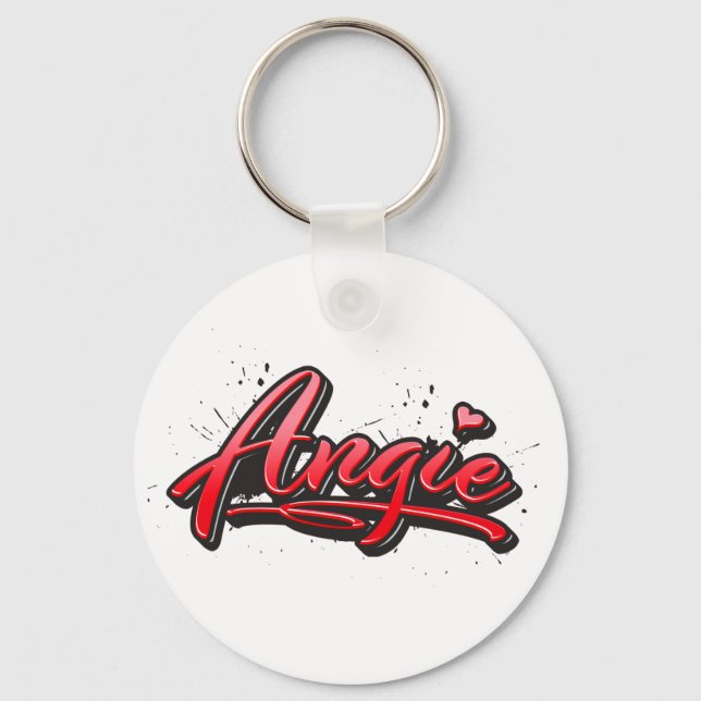 Angie red Heart Graffiti Key Ring (Front)