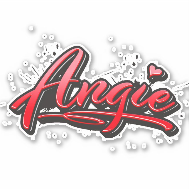 Angie red Heart Graffiti Sticker (Front)
