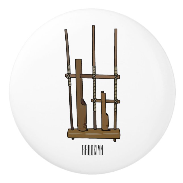 Angklung cartoon illustration ceramic knob (Front)