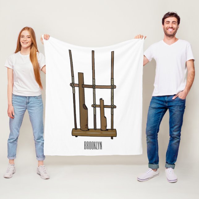 Angklung cartoon illustration fleece blanket (In Situ)