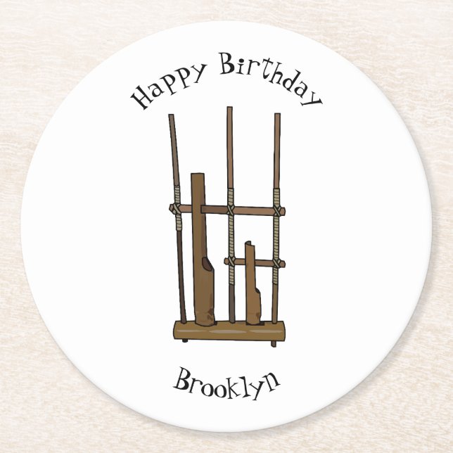 Angklung cartoon illustration round paper coaster (Front)