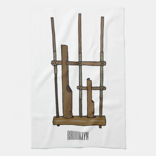 Angklung cartoon illustration tea towel