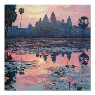 Angkor Siem Wat Reap Cambodian Waters Poster