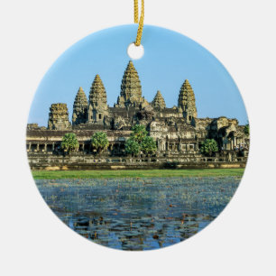 Angkor Wat and reflection in the lake - Cambodia Ceramic Tree Decoration