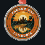 Angkor Wat Cambodia Travel Art Badge Metal Tree Decoration<br><div class="desc">Angkor Wat vector artwork. Angkor Wat is a temple complex in Cambodia that's considered the world's largest religious structure by Guinness World Records. It's located in the ancient Khmer capital city of Angkor,  in northern Cambodia.</div>