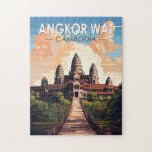 Angkor Wat Cambodia Travel Art Vintage Jigsaw Puzzle<br><div class="desc">Angkor Wat vector artwork. Angkor Wat is a temple complex in Cambodia that's considered the world's largest religious structure by Guinness World Records. It's located in the ancient Khmer capital city of Angkor,  in northern Cambodia.</div>