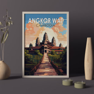 Angkor Wat Cambodia Travel Art Vintage Poster