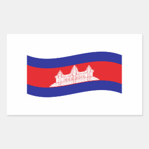 Angkor Wat Cambodian Flag Wave Rectangular Sticker