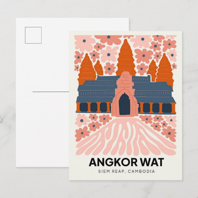 Angkor Wat Siem Reap Cambodia travel floral art Postcard (Front/Back)