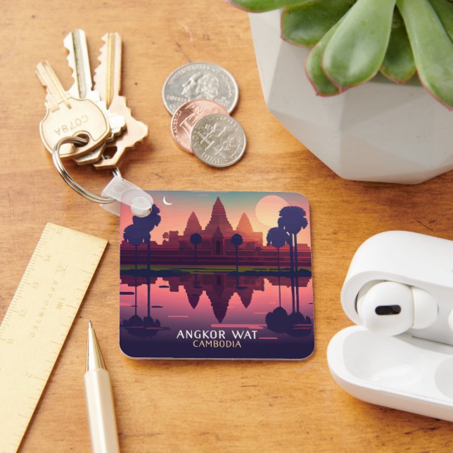 Angkor Wat Sunrise Cambodia Siem Reap Retro Key Ring (Desk)