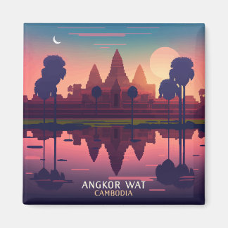 Angkor Wat Sunrise Cambodia Siem Reap Retro Magnet