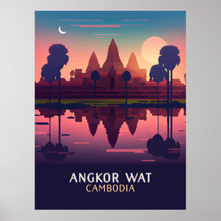 Angkor Wat Sunrise Cambodia Siem Reap Retro Poster
