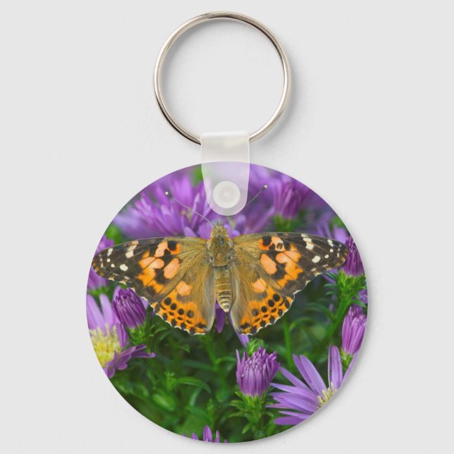 Angle Wing Butterfly On Cone Flower Key Ring (Front)