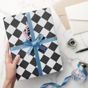 Angled Black and White Checks Wrapping Paper