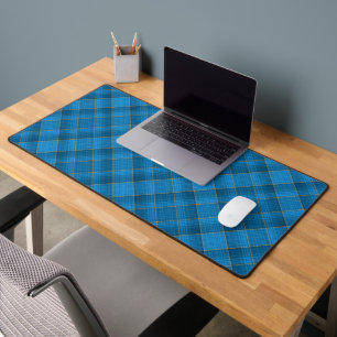 Angled Blue Plaid Pattern Desk Mat