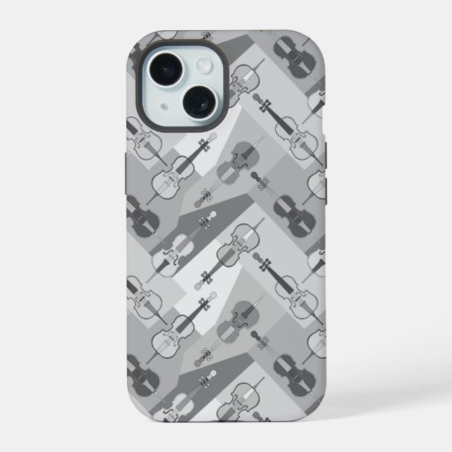 Angled Cellos Grey iPhone 15 Case (Back)