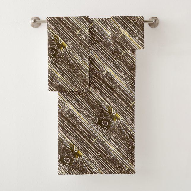 Angled Rustic Wood Panel Bath Towel Set (Insitu)