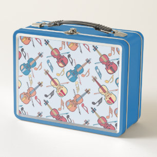 Angled Violin and Music Notes Metal Lunch Box