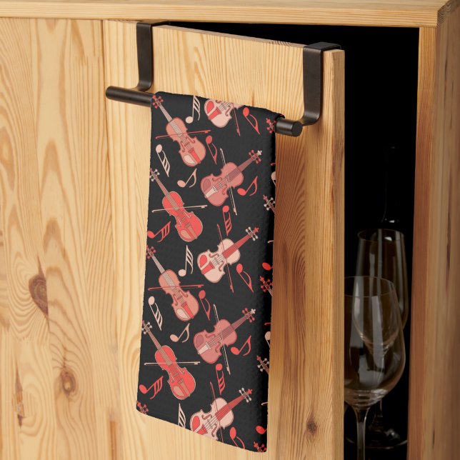 Angled Violin and Music Notes Tea Towel (Thirds Fold)