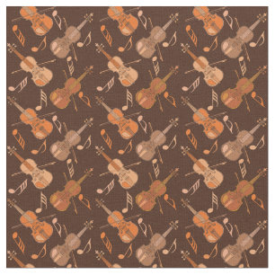 Angled Violins Music Notes Brown Fabric