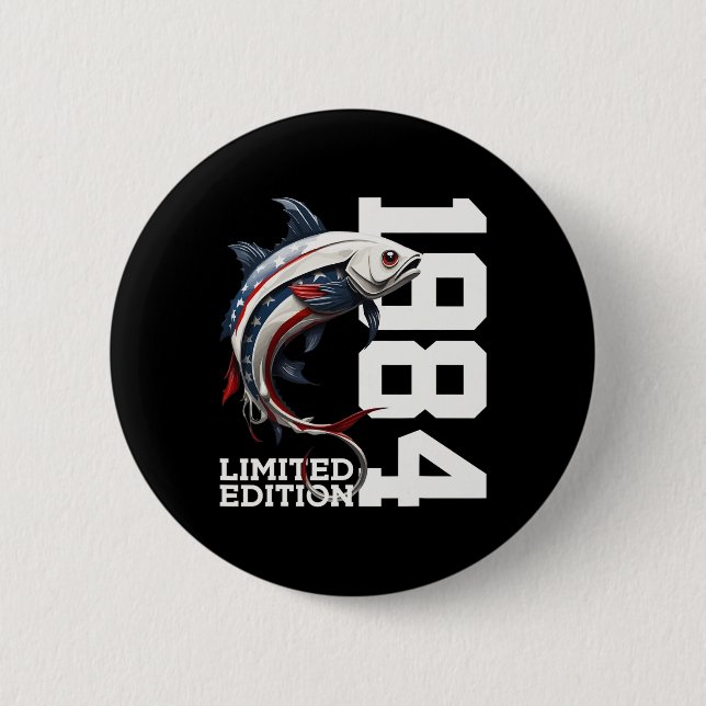 Angler 41st Birthday Fishing Limited Edition 1984  6 Cm Round Badge (Front)