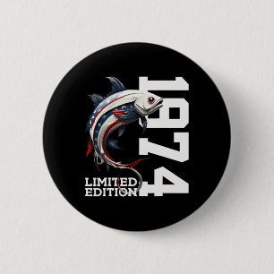 Angler 51st Birthday Fishing Limited Edition 1974  6 Cm Round Badge