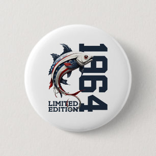 Angler 61st Birthday Fishing Limited Edition 1964  6 Cm Round Badge