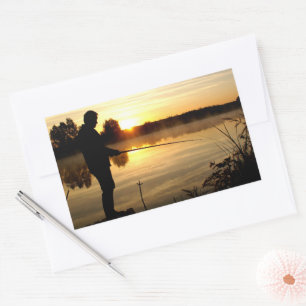 Angler morning rectangular sticker