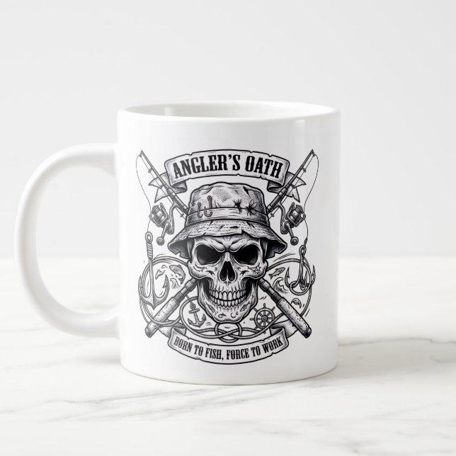Angler's Oath – Born to Fish, Forced to Work Large Coffee Mug (Left)