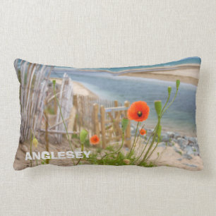 Anglesey Wales Scenic View Beach And Wild Poppies Lumbar Cushion
