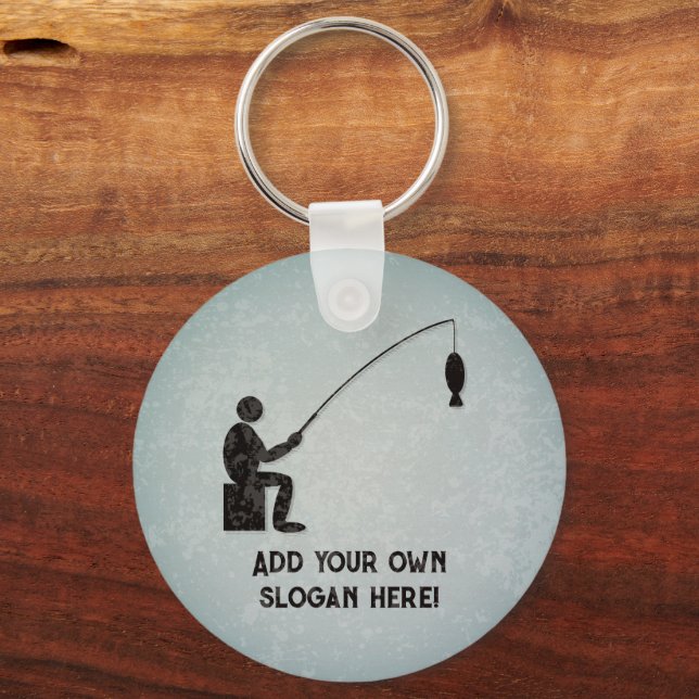 Angling with Fish on Line, Fisherman and your text Key Ring (Front)