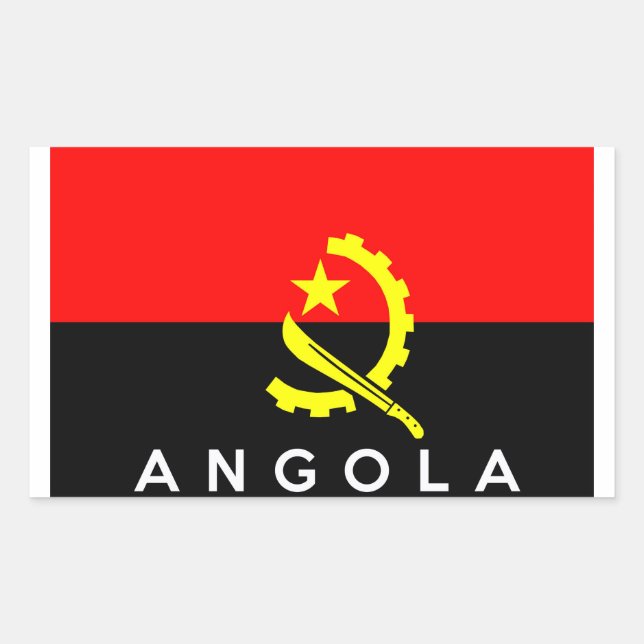 angola country flag symbol name text rectangular sticker (Front)