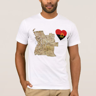 Angola Flag Heart and Map T-Shirt
