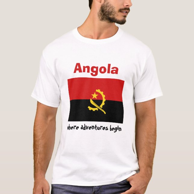 Angola Flag + Map + Text T-Shirt (Front)