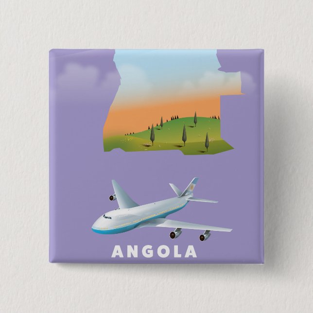 Angola illustrated map poster 15 cm square badge (Front)