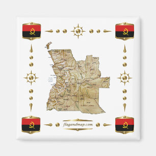 Angola Map + Flags Magnet