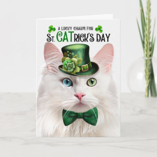 Angora Cat Funny St. CATrick's Day Lucky Charm Holiday Card