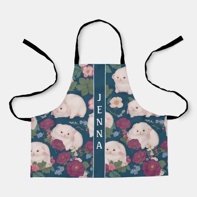 Angora Ferret Small Floral Colourful Pattern Apron (Front)