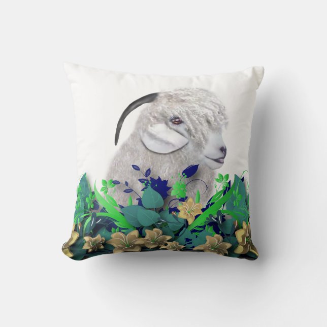 Angora Goat Painting Herd Name Goat Pillow (Front)