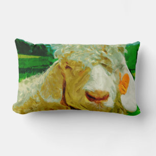 Angora Goat With Ear Tag Abstract Impressionism Lumbar Cushion