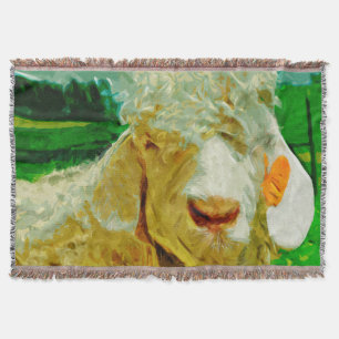 Angora Goat With Ear Tag Abstract Impressionism Throw Blanket