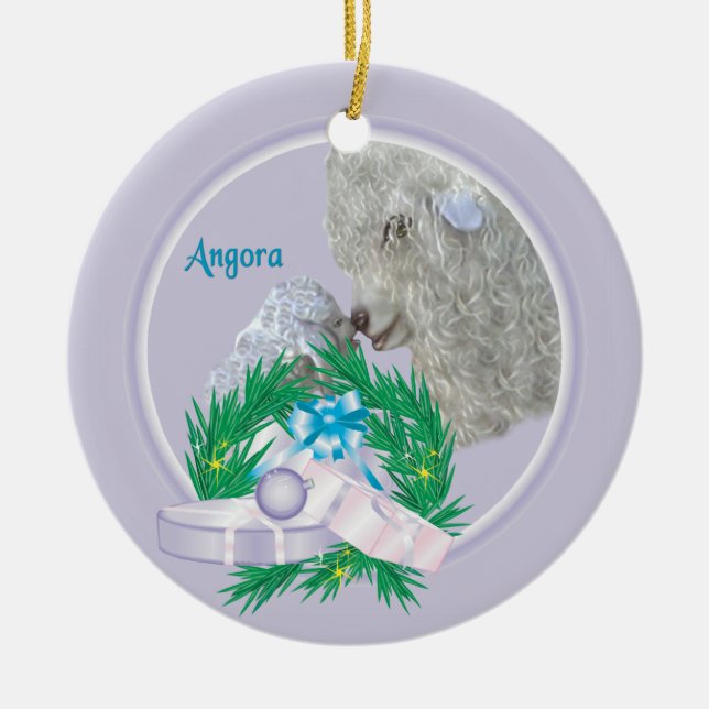 Angora Goat Wreath Holiday Ornament (Front)