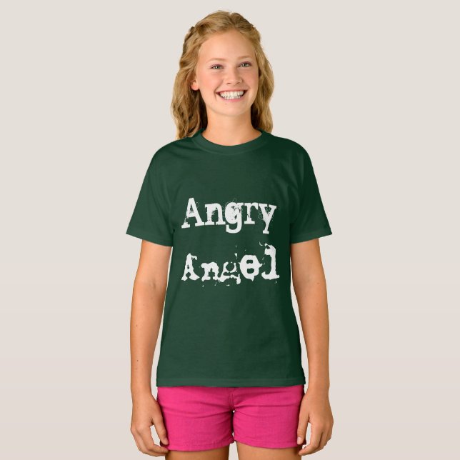 Angry Angel distressed lettering Helena T-Shirt (Front Full)
