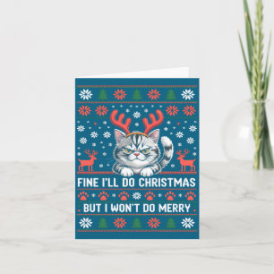 Angry Antler Cat Funny Xmas Ugly Sweater Long Slee Card